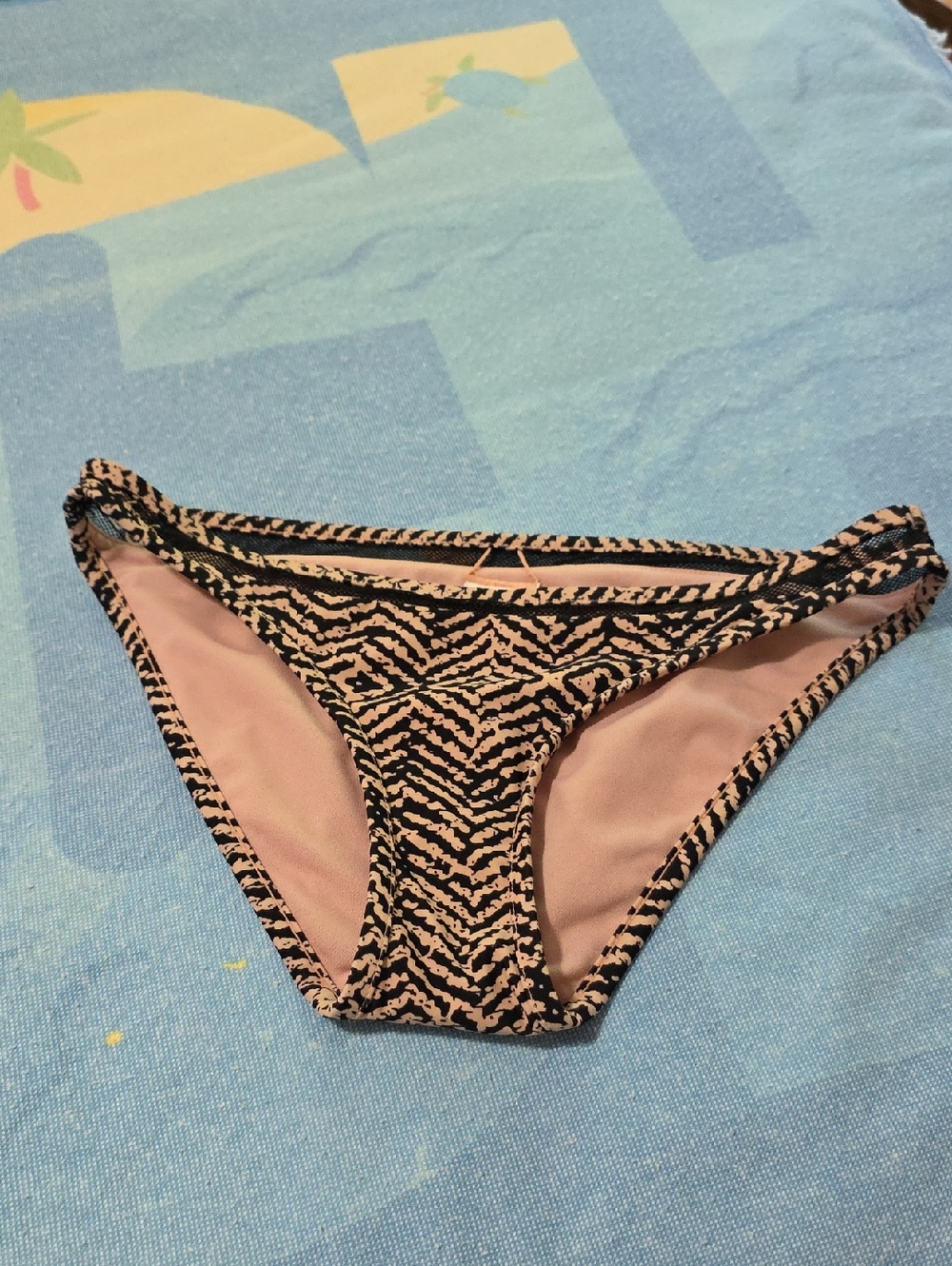 Zebra Print Bikini Bottoms in Black and Beige